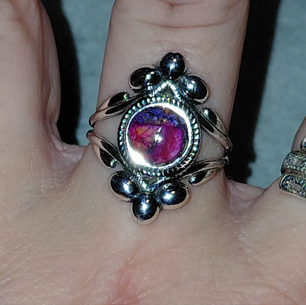 Pink Dahlia Turquoise Vintage Style Sterling Silver Ring Size 9.5